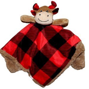 Trend Lab Moose Reindeer Brown Red Black Check Baby Boys Security Blanket Plush